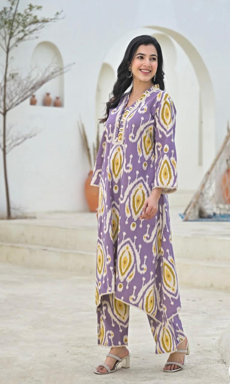 A line cotton kurta palazzo set