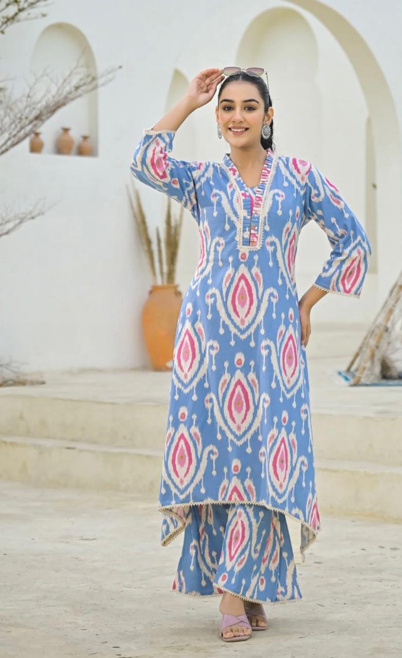 A line cotton kurta palazzo set