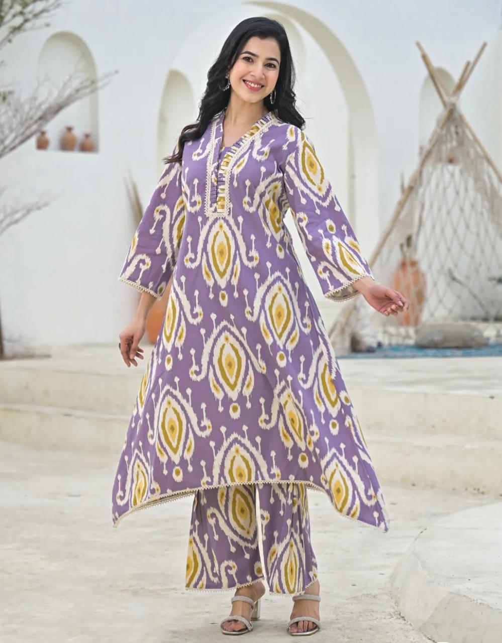 A line cotton kurta palazzo set
