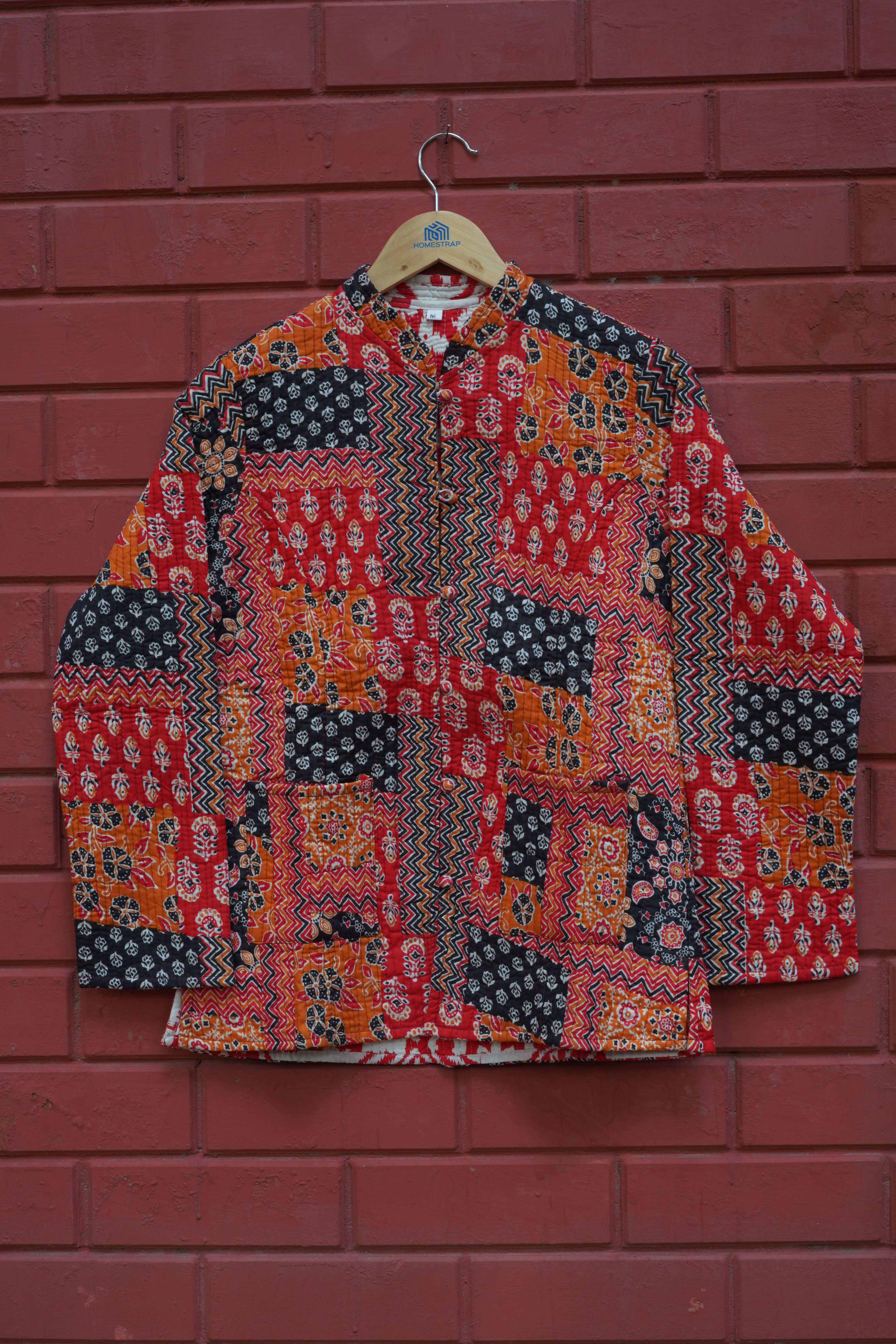 Womens Red Velvet Embroidered Jacket with Floral Design