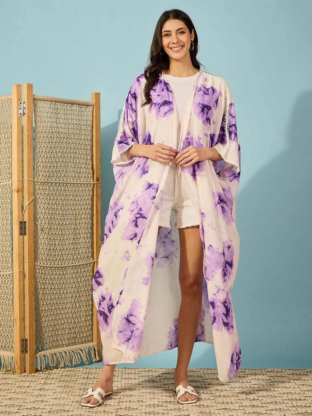 Women's Cotton Tie Dye Print Full Length Kaftan Drees Beach Cover Up, Spring Casual Wear ( Brown )