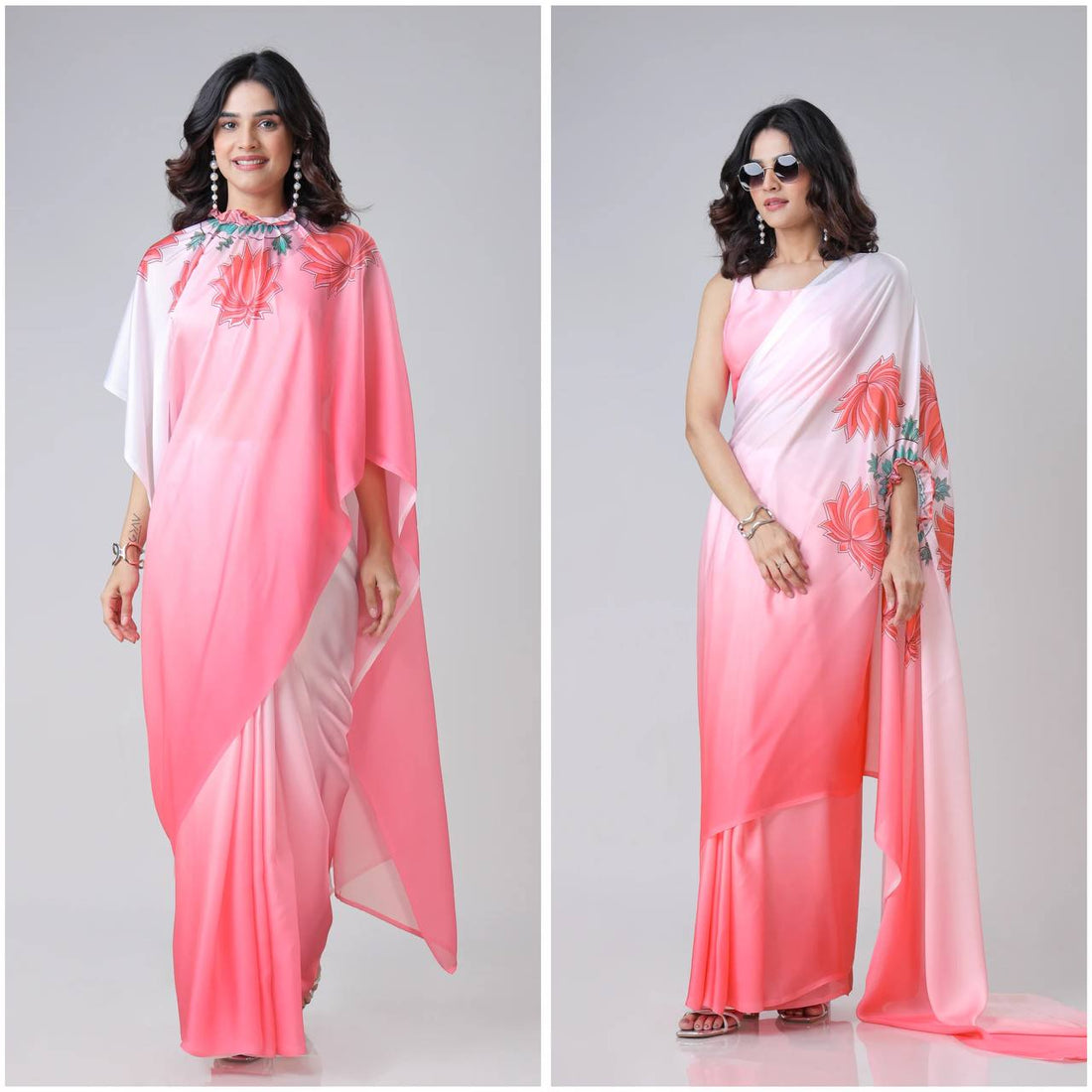 Trending Pink Free Hand Kaftan Style Ready To Wear Saree