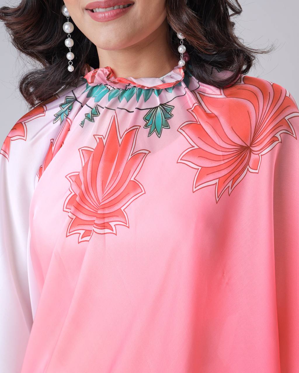 Trending Pink Free Hand Kaftan Style Ready To Wear Saree
