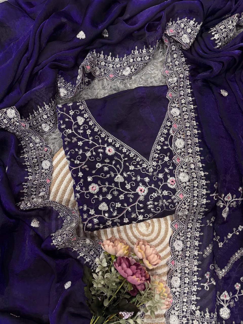 Beautiful Sequin Pure Space Silk Saree