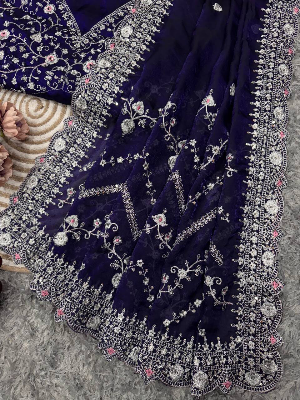 Beautiful Sequin Pure Space Silk Saree