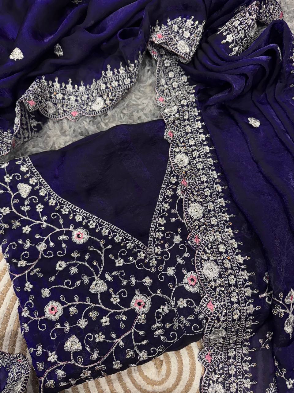 Beautiful Sequin Pure Space Silk Saree