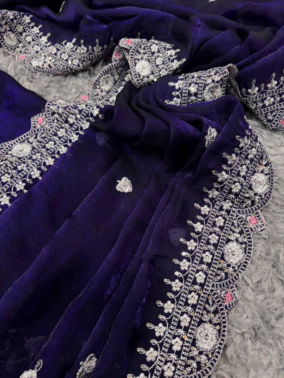 Beautiful Sequin Pure Space Silk Saree