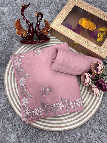 Beautiful Crush Saree With Pearl Work