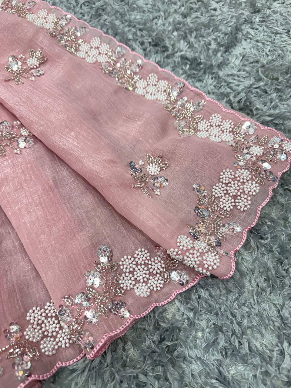 Beautiful Crush Saree With Pearl Work