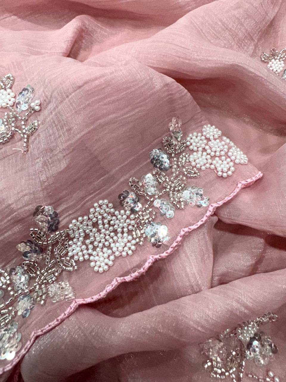 Beautiful Crush Saree With Pearl Work