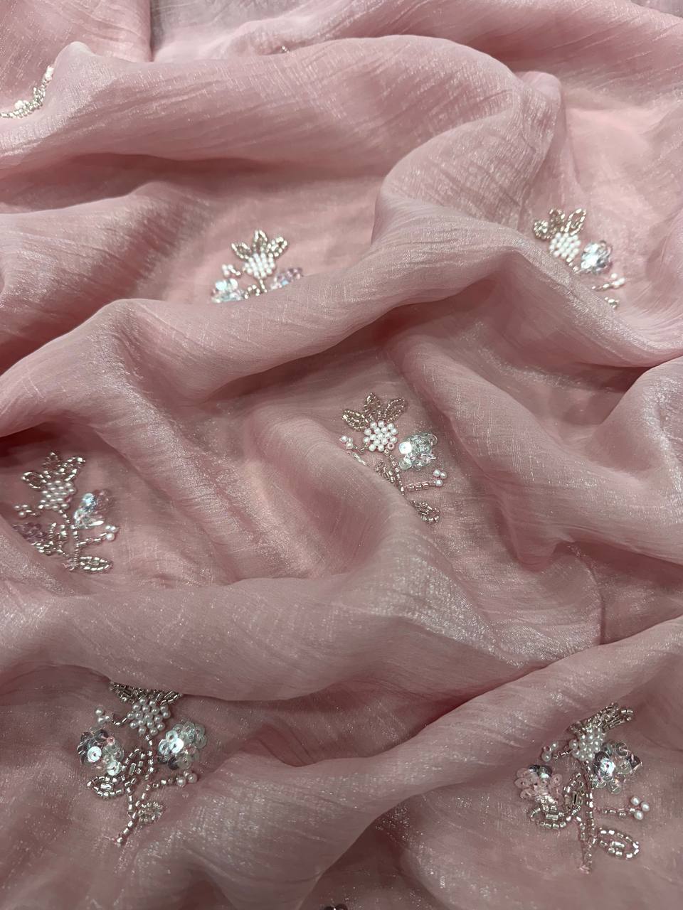 Beautiful Crush Saree With Pearl Work