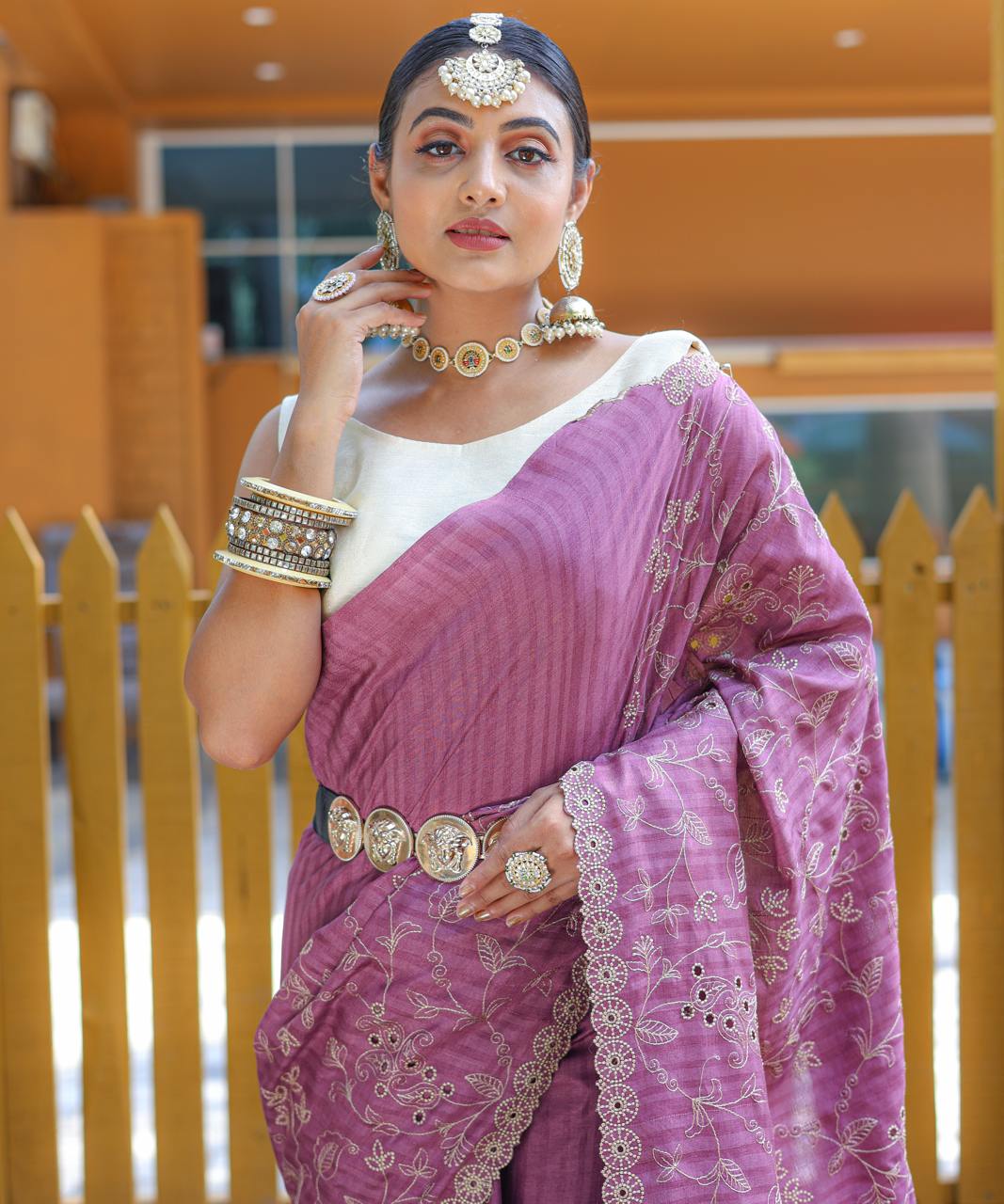 Pure Soft Silk Saree With Beautiful Thread Handwork