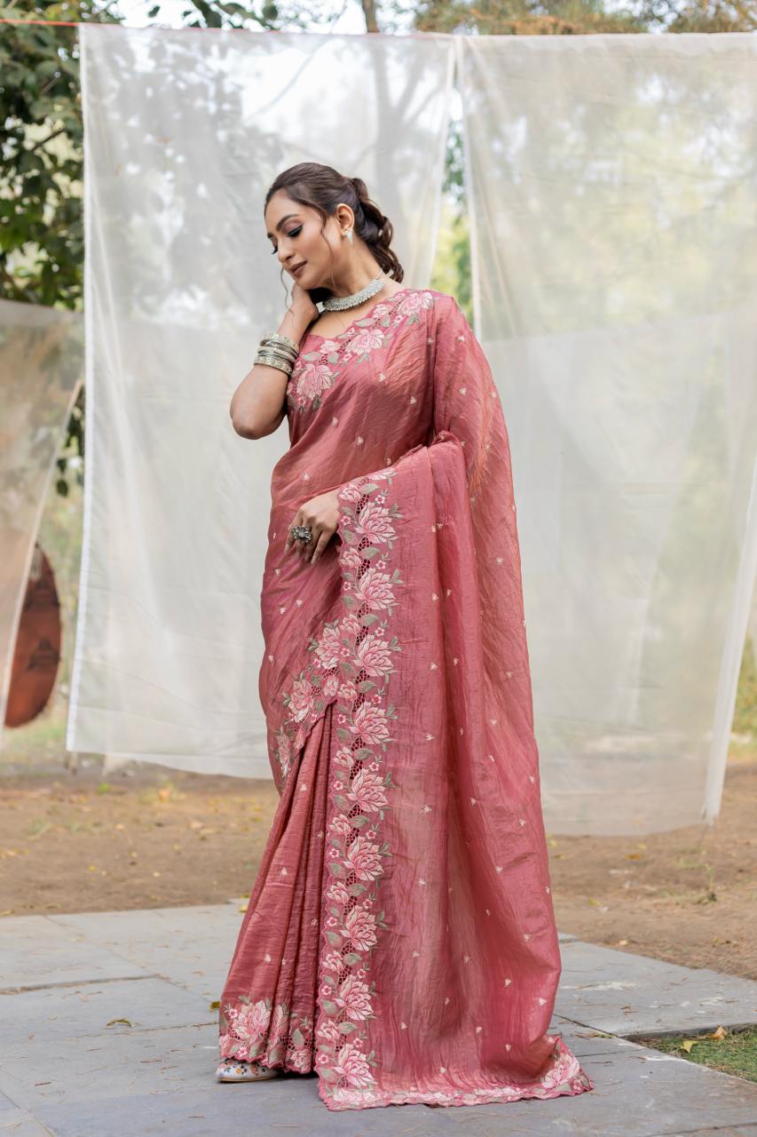 Pure crush silk saree with all over embroidery design