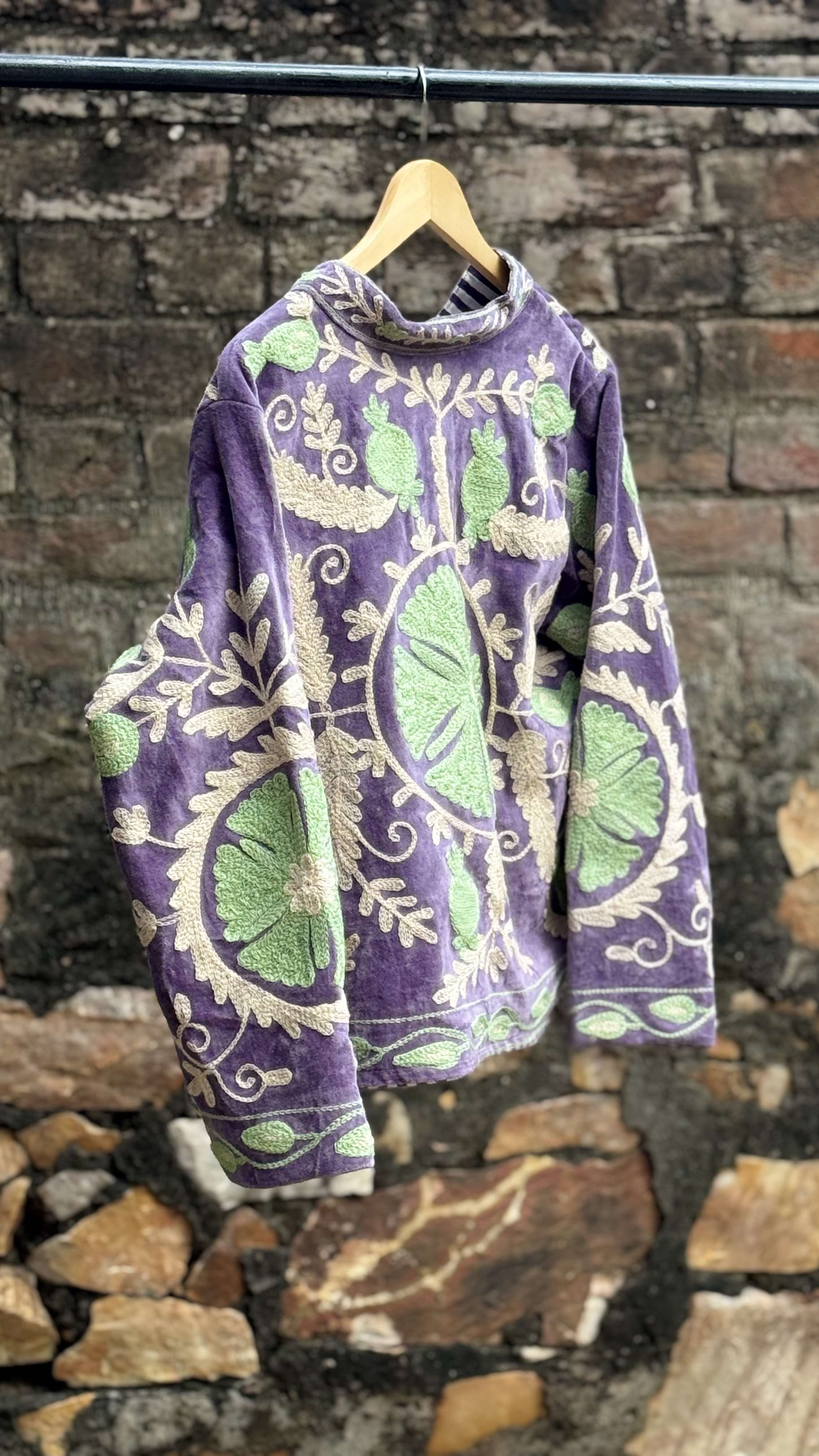 Womens Purple Velvet Embroidered Jacket with Floral Design
