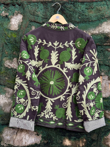 Womens Purple Velvet Embroidered Jacket with Floral Design